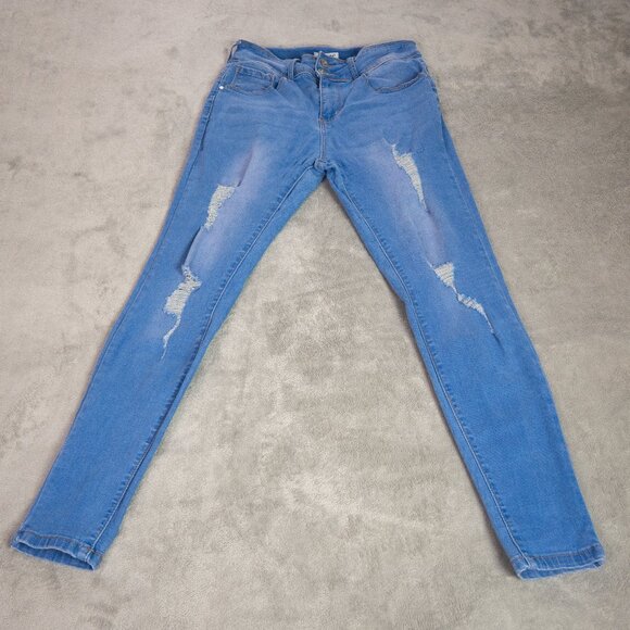 Blue Savvy Womens High Rise Distressed Skinny Jeans Medium Wash Size 13/31 - Picture 1 of 13